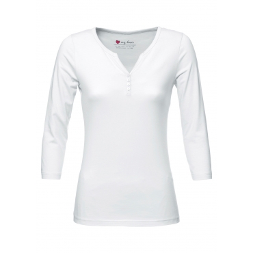 Henley-Kragen-Shirt 3/4-Arm in weiß für Damen von bonprix 