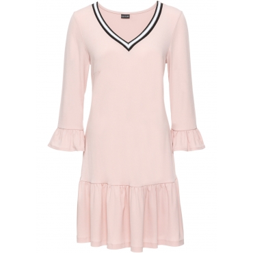 Jerseykleid mit Volants und Ripp-Detail: Must Have in rosa von bonprix 