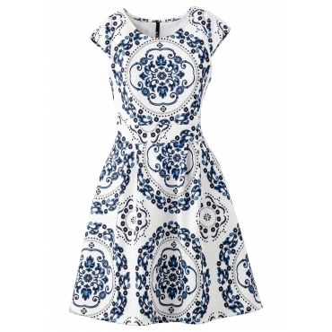 Kleid in Scubaoptik Angela/Sommerkleid kurzer Arm  in weiß von bonprix 