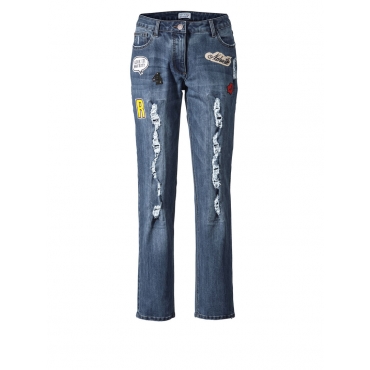 Jeans mit Destroy-Effekten und Patches Angel of Style blue stone 