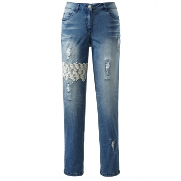 Jeans mit Spitze und Perlen im Destroyed-Look Angel of Style blue stone 