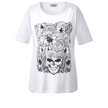 Shirt mit Frontprint aus Blumen und Totenköpfen Angel of Style weiß 