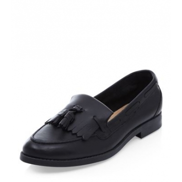 Black Leather Tassel Loafers 