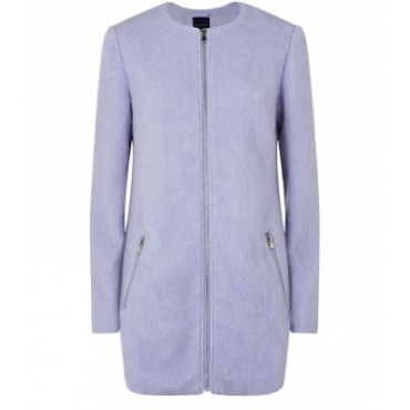 Lilac Wool Mix Zip Up Collarless Coat 