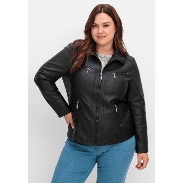 Bikerjacke in Lederoptik, schwarz, Gr.40-56 