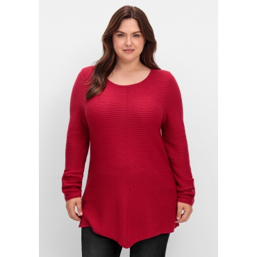 Gerippter Pullover mit spitz zulaufendem Saum, rot, Gr.40-54 