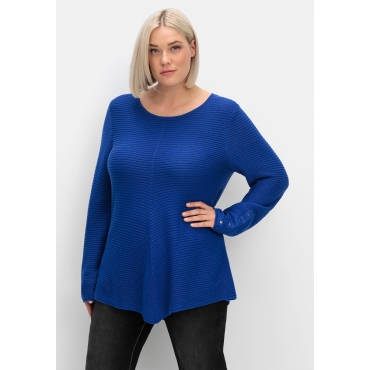 Gerippter Pullover mit spitz zulaufendem Saum, royalblau, Gr.40-54 