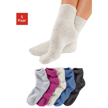 Große Größen: Lavana Kuschelsocken nie mehr kalte Füße (5 Paar), silbergrau + ecru + pink + blau + anthrazit, Gr.35 (35-42) 