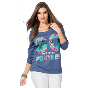 Große Größen: sheego Trend Sweatshirt mit Frontdruck, rauchblau, Gr.40/42-56/58 