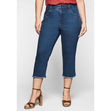 Slim Fit Jeans in 3/4-Länge, mit Fransen am Saum, blue Denim, Gr.40-58 