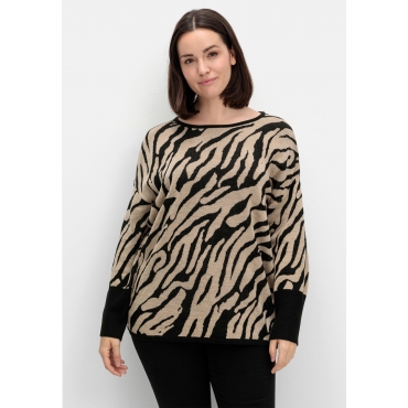 Jacquard-Pullover mit Animalmuster, schwarz gemustert, Gr.40-56 