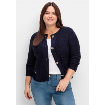 Kurze Strickjacke aus weichem Bouclé, tiefblau, Gr.40/42-56/58 