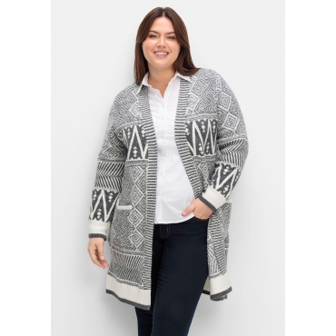 Lange Strickjacke im Jacquard-Mustermix, grau, Gr.40/42-56/58 