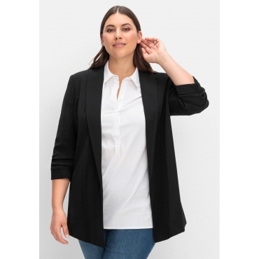 Langer Blazer mit Schalkragen und gerafftem 3/4-Arm, schwarz, Gr.40-58 