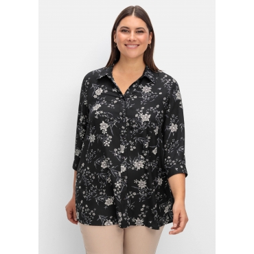 Bluse in leichter A-Linie, mit floralem Print, schwarz gemustert, Gr.40-56 