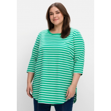 Longshirt in Oversized-Form mit Streifen, blattgrün-weiß, Gr.40/42-56/58 |  Online bei INCURVY