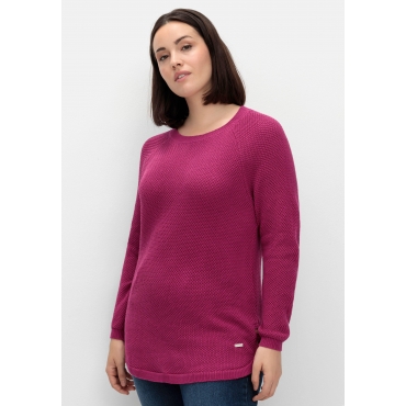 Pullover im Strukturstrick, mit Zierknöpfen seitlich, magenta, Gr.40-54 