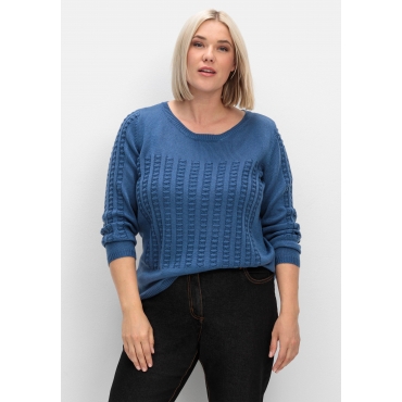 Pullover mit 3D-Strickmuster, jeansblau, Gr.40-56 