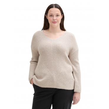 Pullover mit V-Ausschnitt, in Rippstruktur, beigefarben, Gr.44-52 