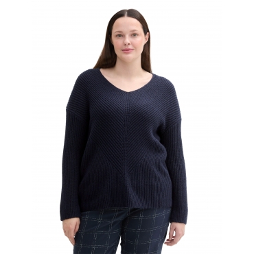 Pullover mit V-Ausschnitt, in Rippstruktur, marine, Gr.44-54 