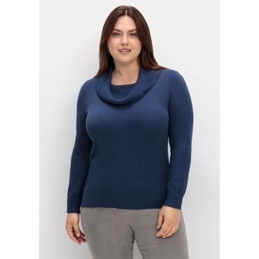 Pullover mit weitem Wasserfall-Rollkragen, marine, Gr.40-54 