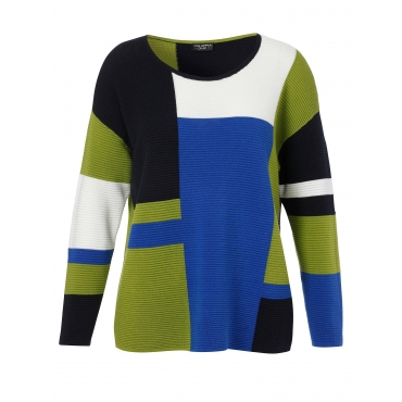 Rundhals-Pullover im Colourblocking-Design, blau gemustert, Gr.42-54 