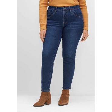 Schmale Jeans mit Zippern am Saumabschluss, dark blue Denim, Gr.40-58 