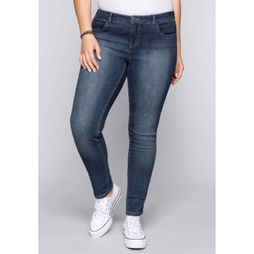 Schmale Stretch-Jeans mit Waschung, dark blue Denim, Gr.20-116 