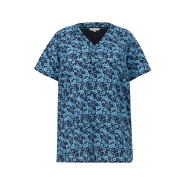 Shirt im Material- und Mustermix, blau bedruckt, Gr.44-54 