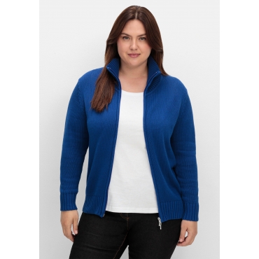 Strickjacke mit Troyerkragen und 2-Wege-Zipper, royalblau, Gr.40-54 