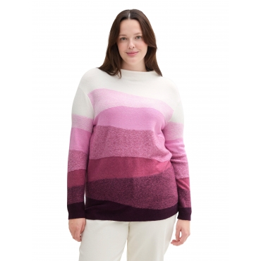 Strickpullover in Colourblocking-Optik, beere gemustert, Gr.44-54 