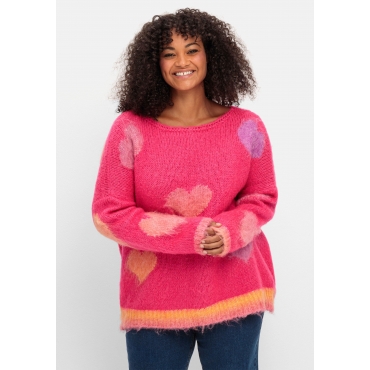 Strickpullover mit Herz-Intarsien, im Oversized-Schnitt, pink gemustert, Gr.40-56 