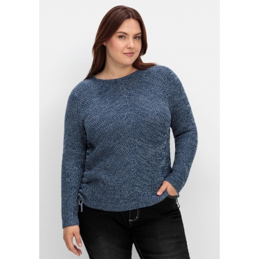 Strickpullover mit Rippmuster und Raffung seitlich, dunkelblau, Gr.40-54 