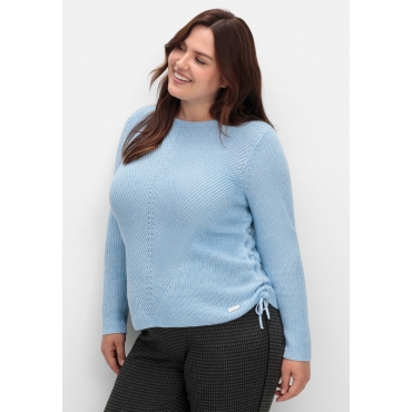 Strickpullover mit Rippmuster und Raffung seitlich, eisblau, Gr.40-54 