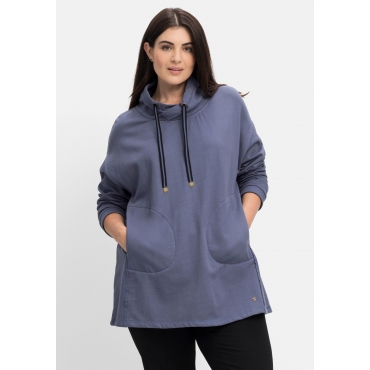 Sweatshirt in A-Linie, mit Taschen und Kragen, indigo, Gr.40/42-56/58 