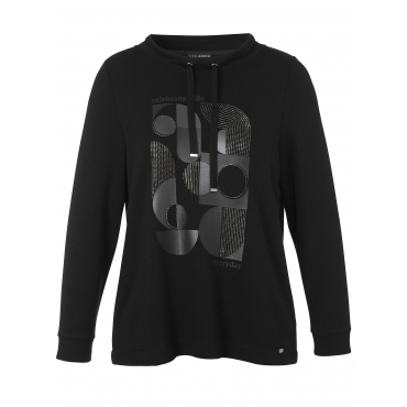 Sweatshirt mit Glitzer-Frontprint und Stehkragen, schwarz, Gr.42-54 