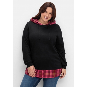 Sweatshirt mit Kapuze, in 2-in-1-Optik, schwarz, Gr.40/42-56/58 