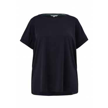 T-Shirt aus Piqué, mit Spitzenborte am Ausschnitt, nachtblau, Gr.44-54 