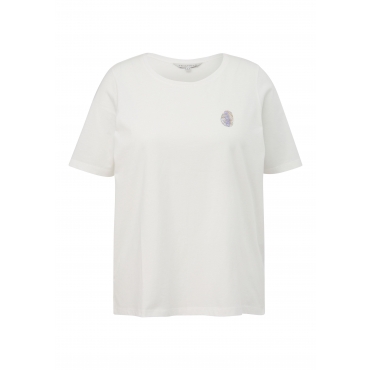 T-Shirt mit Rundhals und kleinem Print, weiß, Gr.44-54 