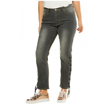 Studio Untold Damen  Jeans, seitliche Schnürung, Straight Fit, Stretch, grey, Gr. 54, Mode in großen Größen 