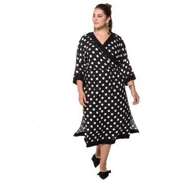 Studio Untold Damen  Kleid, Kimonoschnitt, gepunktet, 3/4-Ärmel, schwarz, Gr. 50, Mode in großen Größen 