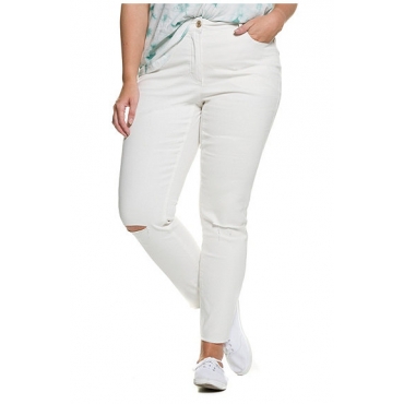 Große Größen Ulla Popken Damen  Skinny-Jeans, Risse am Knie, 5-Pocket-Form, Fransensaum, Weiß, Gr. 50,54,42,44,46,48,52 